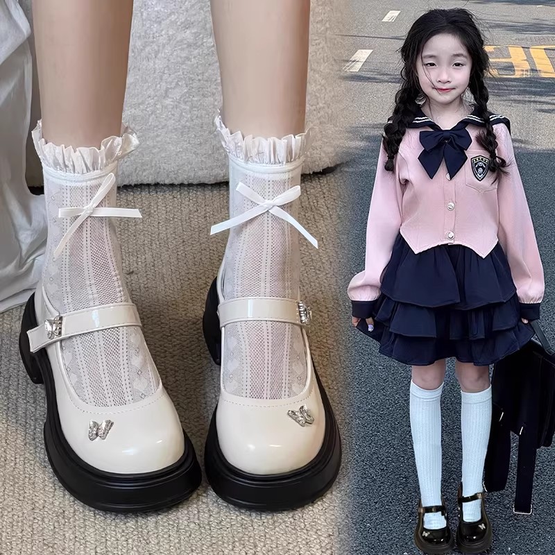 Niñas Zapatos de cuero Mary Zhen 2026 primavera y verano nuevos zapatos infantiles de moda universal Lefour zapatos de princesa huecos para niños mayores