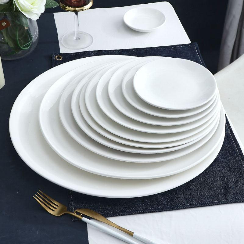Pure White Steak Plate Western Food Plate Shallow Dessert Plate Simple Nordic Ceramic Tableware Hotel Household Plate Wholesale