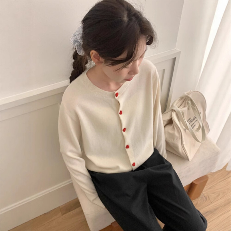 甜美爱心扣针织开衫女2025秋冬新款韩系百搭减龄圆领短款毛衣外套|undefined