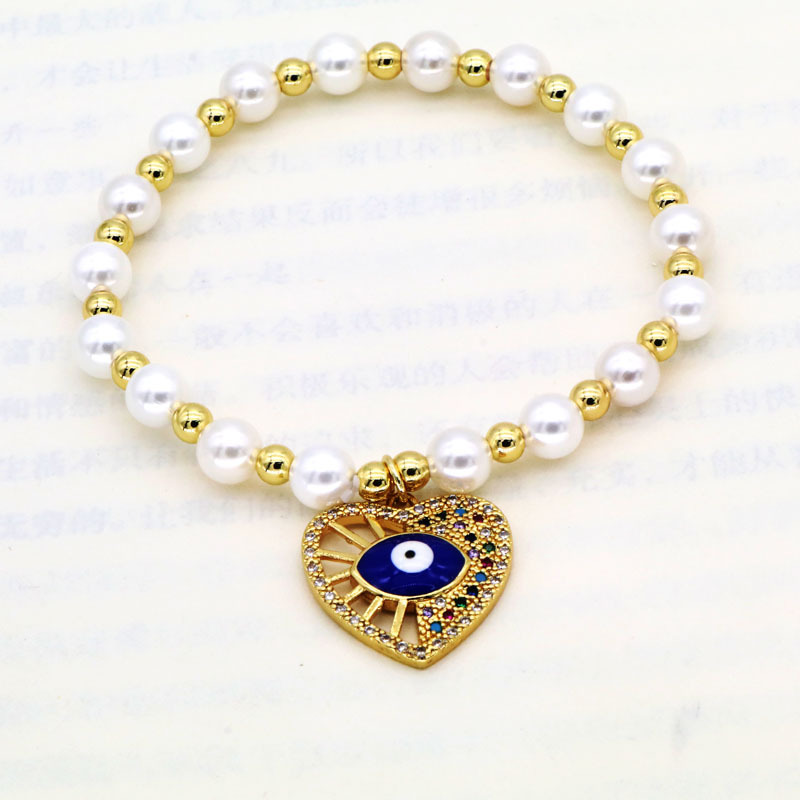 Bracelets Classification Simple Style Devil's Eye Heart Shape Imitation Pearl Copper Zircon 18K Gold Plated Women's Bracelets