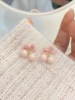 Cute fresh fuchsia beads with bow, earrings, silver needle