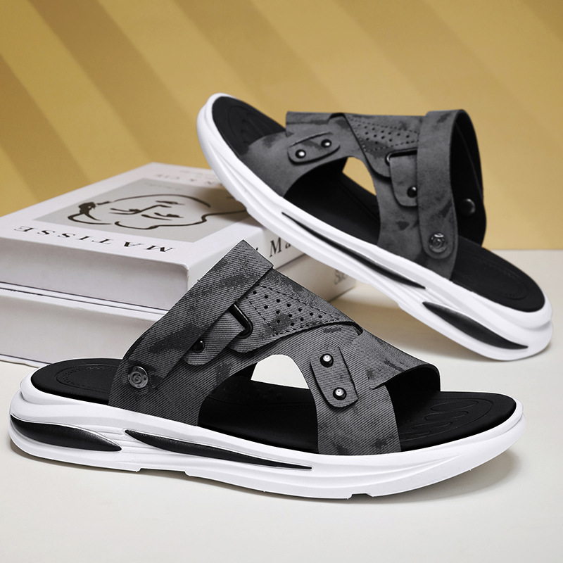 Verano nuevo cojín de aire de piel suave zapatillas de moda de negocios zapatos de playa casuales un pedazo al aire libre dos sandalias para hombres