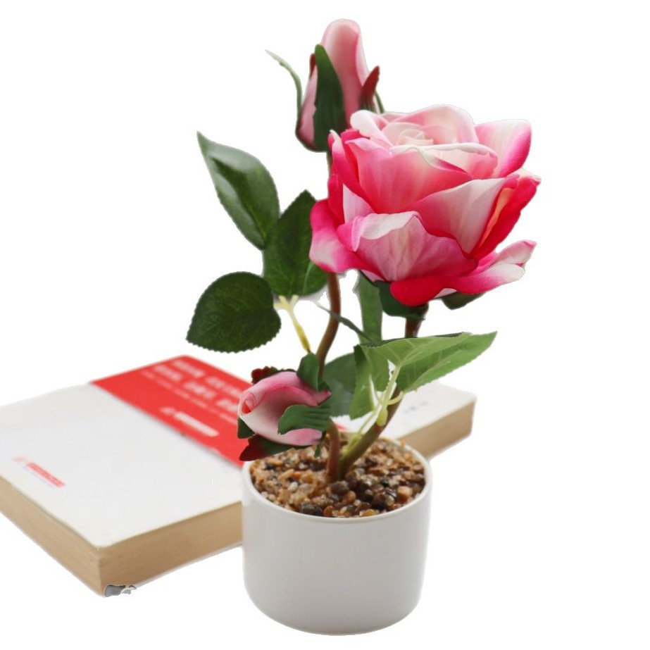 Flores falsas de terciopelo de alta calidad rosa pequeña flor de bonsai decoración de moda creativa plantación verde artificial imitación maceta