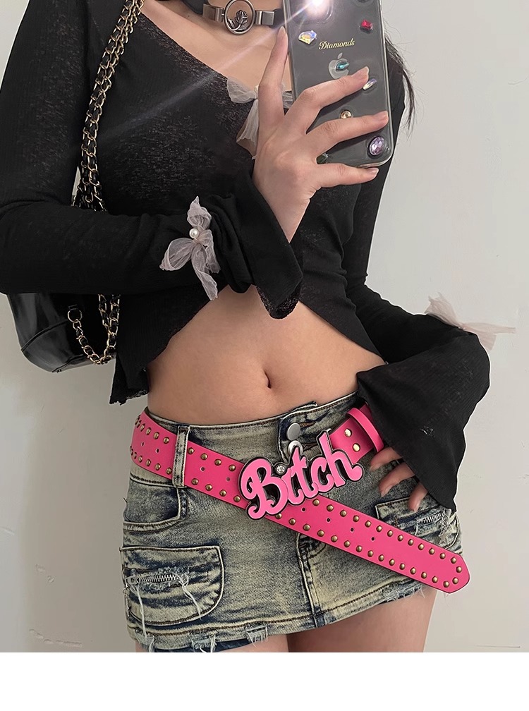 Nuova cintura Y2k Millennium Spicy Girl stile europeo e americano lettera rosa cintura donna nuova cintura subcultura versatile_voghion.com