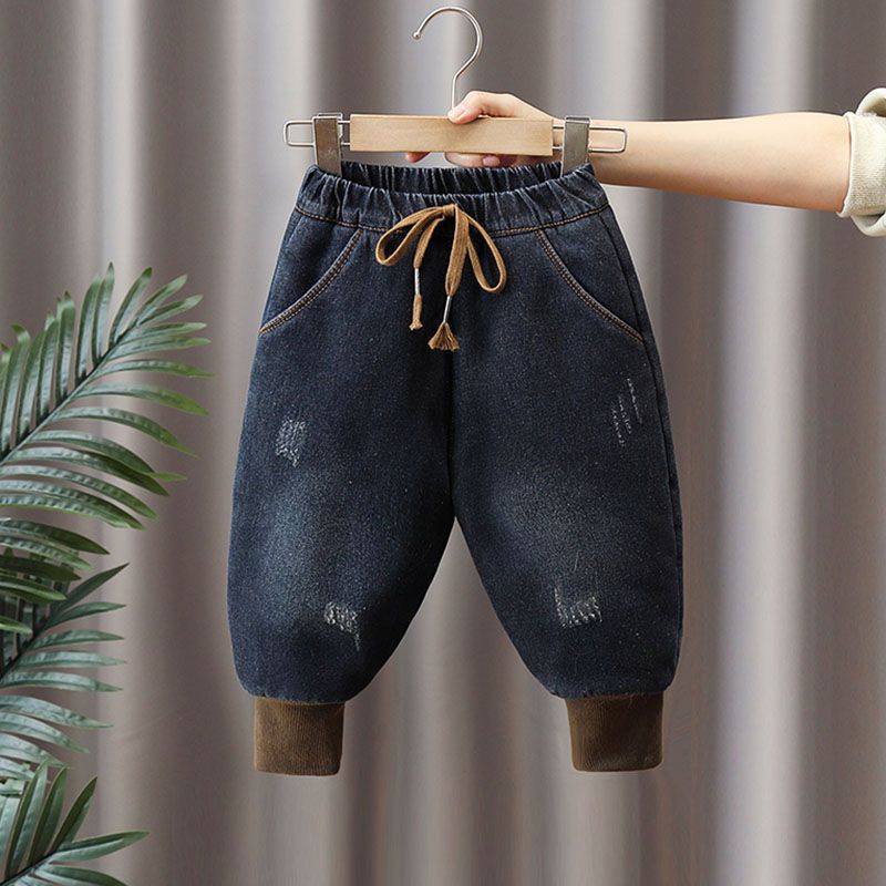 男童牛仔棉裤小童加绒加厚长裤新款儿童三层外穿保暖一条宝宝冬款
