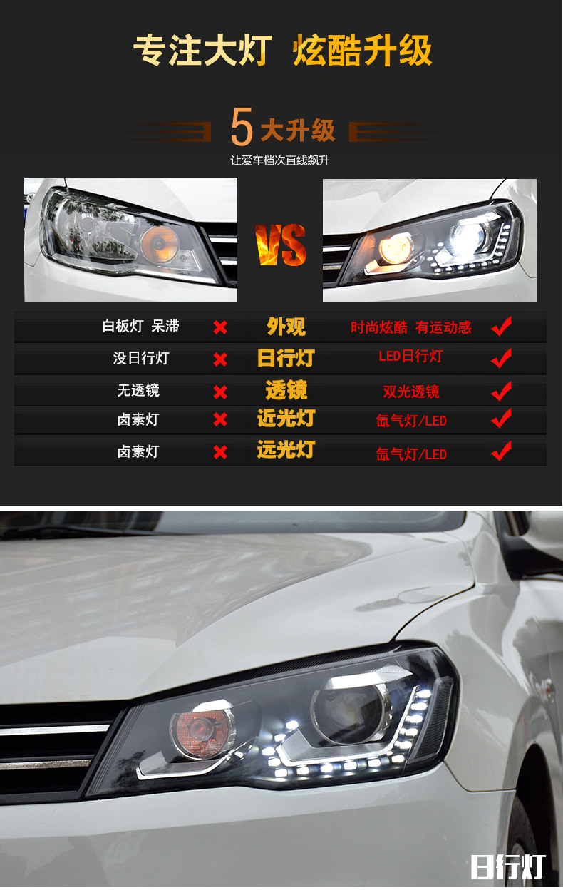 Jetta Headlight Assembly 13-16 Models Volkswagen Jetta Modified Lens Xenon Lights Led Headlights Led Daytime Running Lights