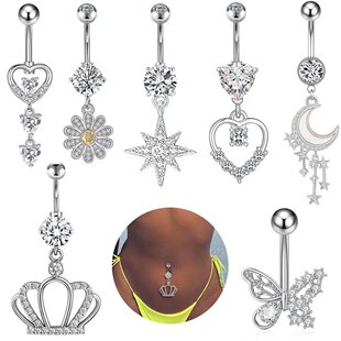 Europe and the United States cross-border e-commerce hot heart-shaped inlaid zircon navel ring crown butterfly navel ornaments body piercing jewelry wholesale
