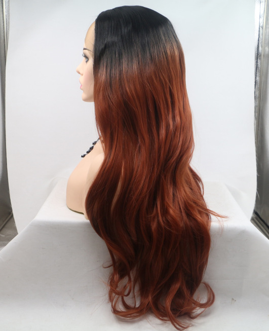 Transfronterizo para pelucas de mujer gradiente rojo natural rollo delantero encaje pelucas de fibra química pelucas LW0329