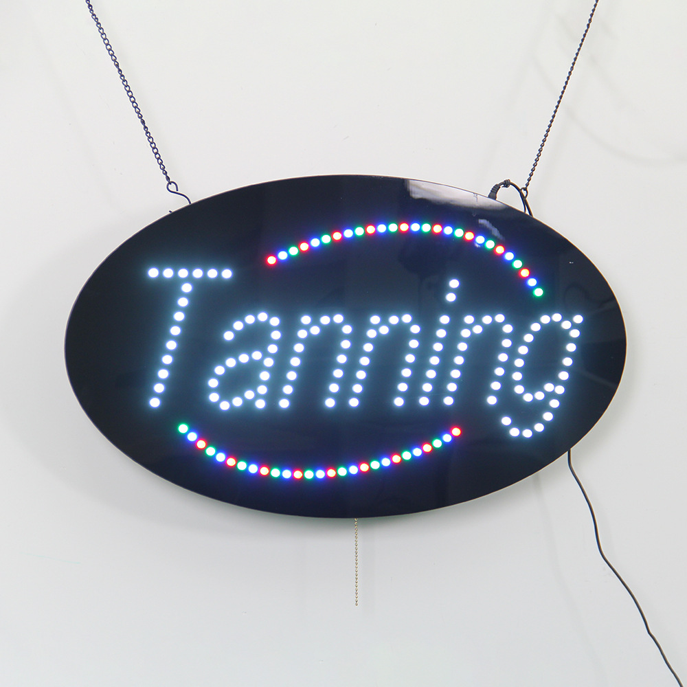 亚马逊38*68.5CM椭圆形晒黑标志LED发光字母标牌室内悬挂单面招牌