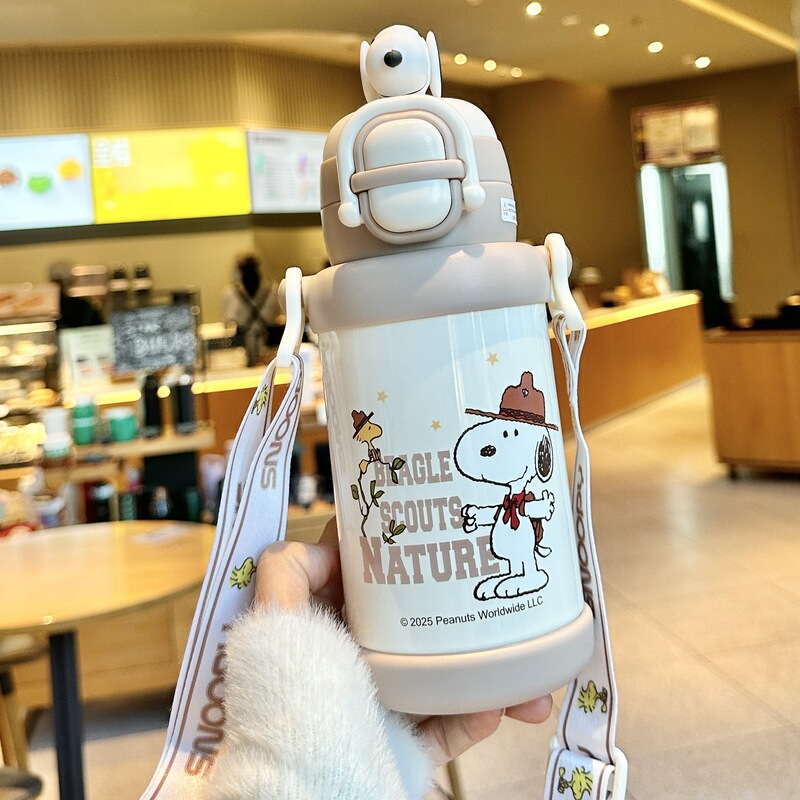 史努比儿童保温杯女孩上学专用小学生食品级316吸管杯子男双饮杯|undefined
