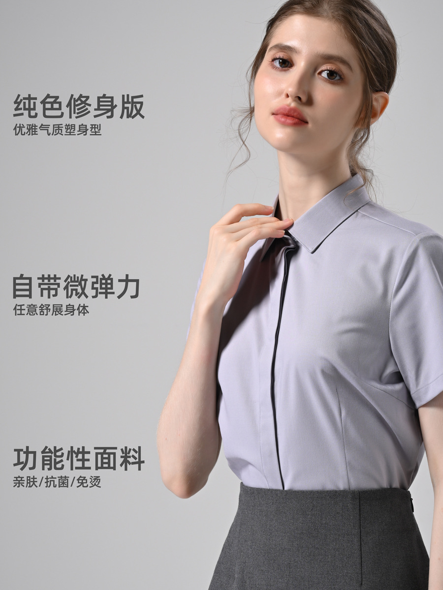 La fibra de ajenjo camisa blanca de las mujeres de manga corta no-planchado anti-arruga ropa de trabajo de fácil cuidado de trabajo camisa formal image 5