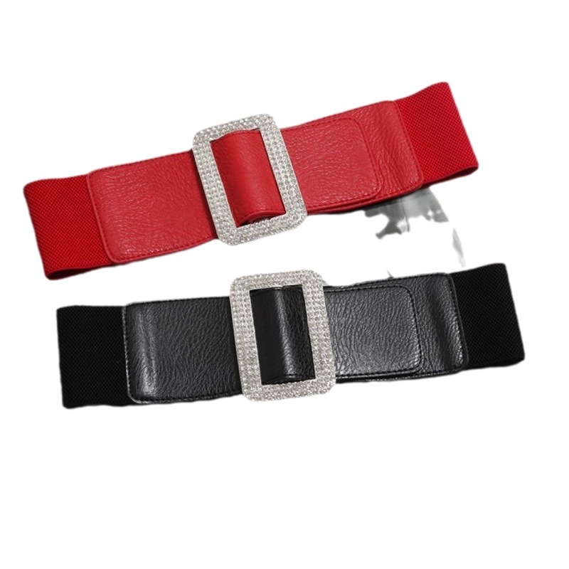 Moda todo partido flash diamante plata hebilla cuadrada cintura elástica pu cuero corsé cinturón con vestido ancho cintura sello de una sola pieza entrega