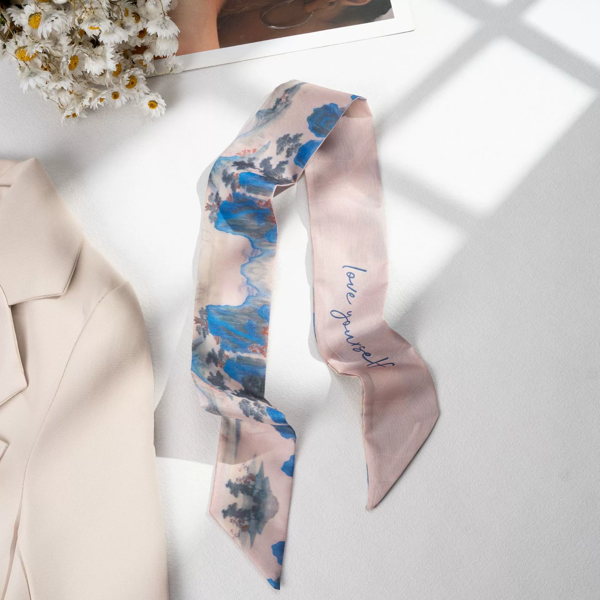 Silk Scarf Hairband (Suhang) long streamer 89×3.8 cm, lightweight gift box option