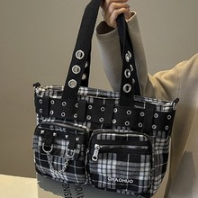 跨境铆钉帆布托特包女大容量夏季斜挎2025新款手提大学生通勤包