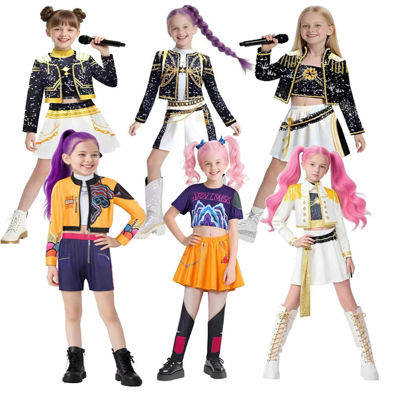 Hunting Demon Girls Group K-Pop Star Cosplay Costume Lumi Milazo Black Gold Anime Stage Performance Outfit New Style for Women