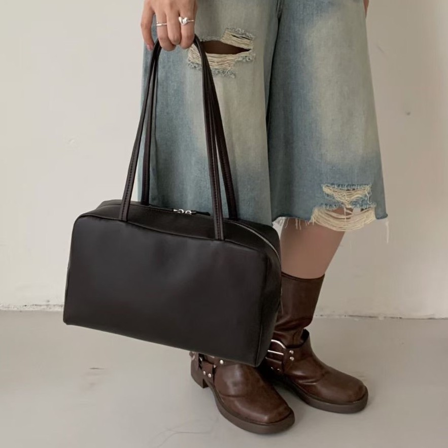 Autumn/Winter Niche Retro Sheepskin Briefcase Genuine Leather Women's Bag 2025 New Large Capacity Versatile Shoulder Handbag - Thumbnail 2