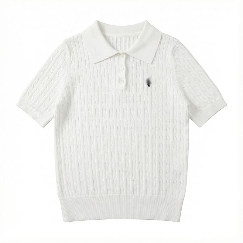 Polo Collar Short-Sleeve Knit Top for Women, Summer 2025, Petite Size, Lightweight and Thin Design, Unique Style Polo Collar Short-Sleeve Knit Top for Women, Summer 2025, Petite Size, Lightweight and Thin Design, Unique Style
