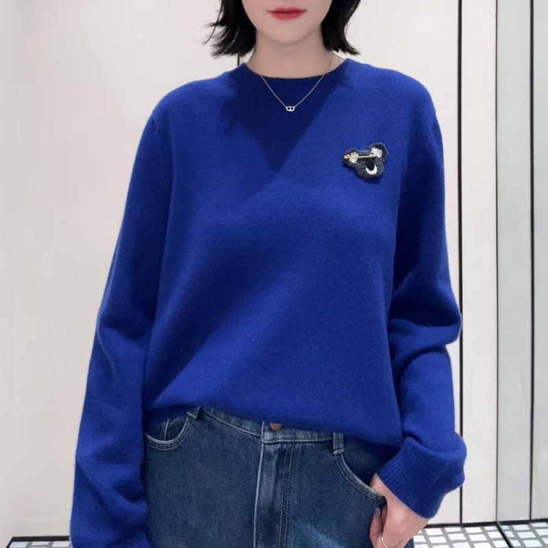 ER26 Autumn New Product Grandma Style Round Neck Pullover with Hand-Crocheted Decorations, Long Sleeve Knit Sweater, Cartoon Youthful Pullover for Women ER26 Autumn New Product Grandma Style Round Neck Pullover with Hand-Crocheted Decorations, Long Sleeve Knit Sweater, Cartoon Youthful Pullover for Women