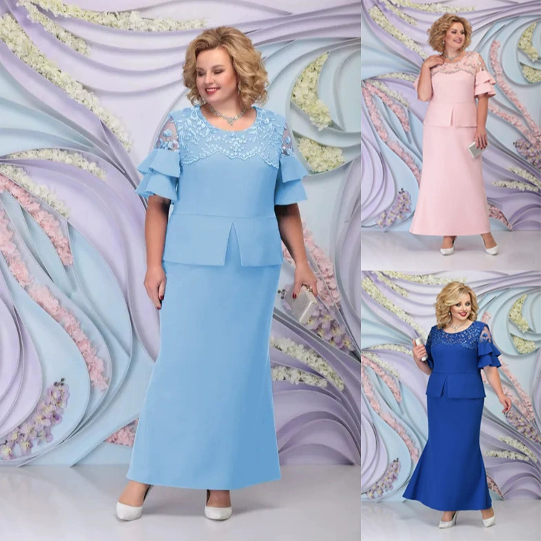 Новое европейское и американское платье большого размера, женское вечернее платье, тяжелая работа, кружевная вышивка, набор из двух частей темперамента