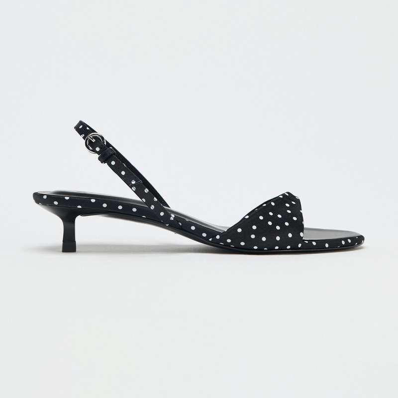 Za2025 New Summer Style Round-Toe One-Strap Kitten Heel Open-Toe Sandals for Women, Fairy Style Polka Dot Stiletto High Heels