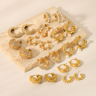 (Wholesale), brand fashionable retro elegant earrings stainless steel, light luxury style, 18 carat, high-quality style