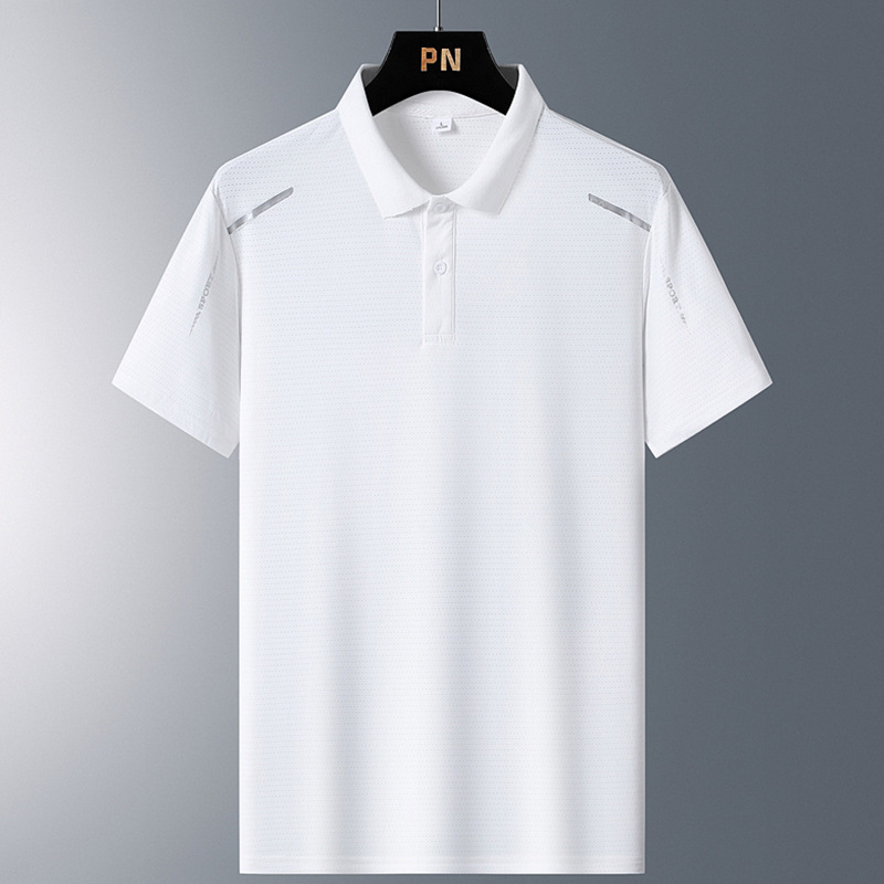 Camiseta polo de hombre de manga corta con solapa de secado rápido, camiseta elástica de hielo ligera, negocios casuales, verano, nueva camiseta de mediana edad con media manga.