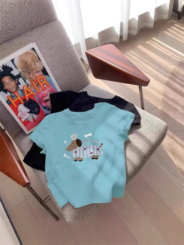 ネットセレブ人気の純綿半袖Tシャツレディース2025夏新作右肩ラウンドネックスリムフィットベーシックトップ|undefined