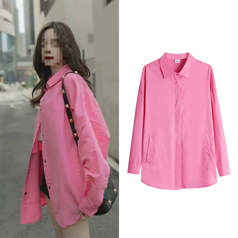 Розовая рубашка с длинными рукавами Shen Mengchen, Женская весенне-осенняя свободная профильная куртка в стиле BF, 2022