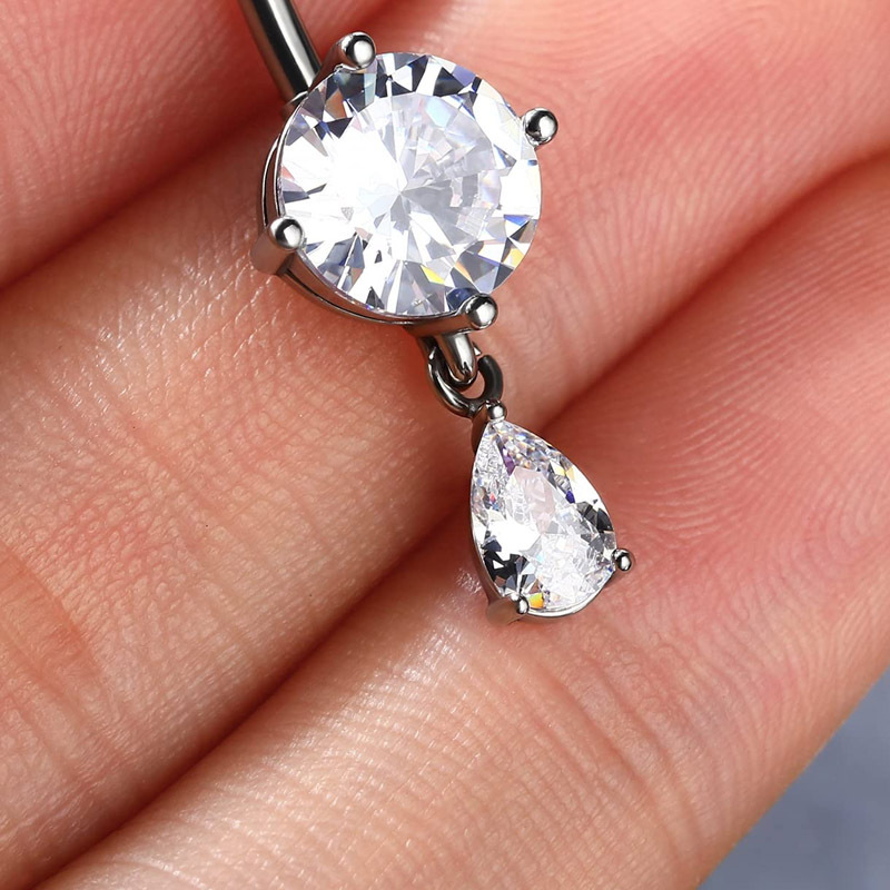 Piercing per il corpo transfrontaliero di alta qualità, colorato, alla moda, sexy, per le donne, con doppia testa in zircone intarsiato in acciaio inossidabile, ombelico_voghion.com