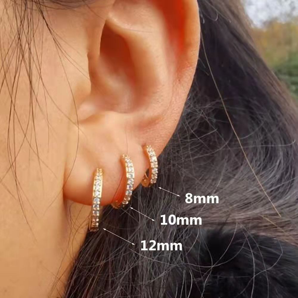 Deseo europeo y americano simple micro-incrustaciones ronda ZIRCON oreja hebilla pequeños pendientes personalidad de la moda cartílago piercing pendientes al por mayor