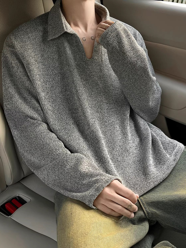 老钱风POLO衫卫衣男款2025春秋新款美式潮牌痞帅宽松麦穗V领外套|undefined
