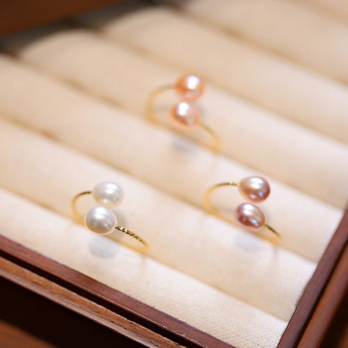 French elegant natural freshwater pearl ring for women, three-color pearl live index finger ring, light luxury ring, gentle style