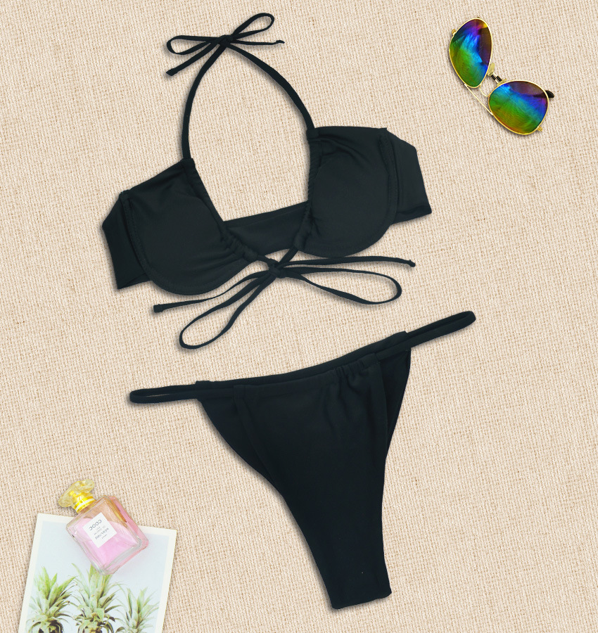 sexy solid color triangle tether bikini NSHL38192