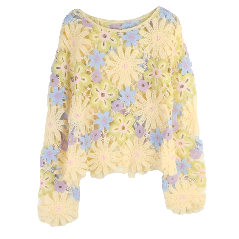 Bohemian Holiday Style Flower Pullover Long Sleeve Sweater Women's Loose Temperament Autumn and Winter New Ethnic Pastoral Sweater