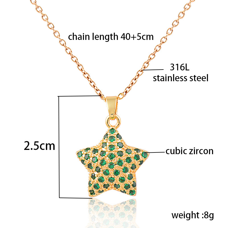 Fashion Star Titanium Steel Inlay Zircon Pendant Necklace 1 Piece