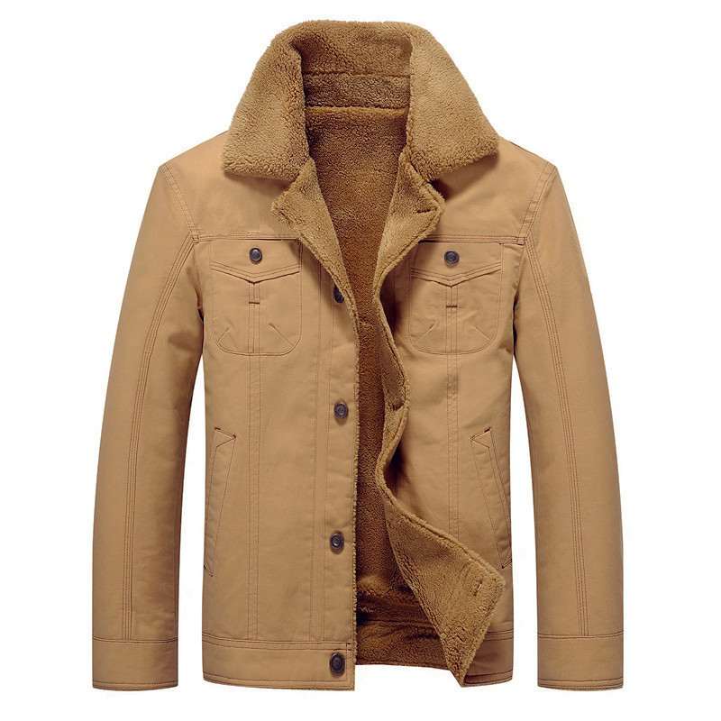 Winter Thick Solid Color Brown Side Seam Insert Bag Single breasted Youth Cotton Casual Combination Men's Wear_voghion.com