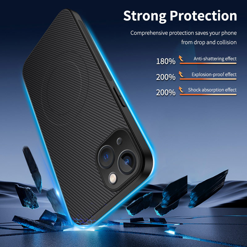 Aplicable a Apple iPhone16ProMax Carbon Fiber Imán para teléfono móvil 15Pro Funda protectora anti-caída con patrón de cuero image 3