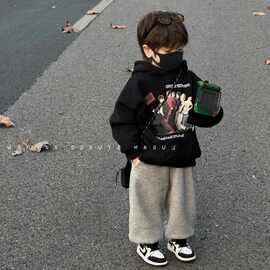男童连帽卫衣童装秋冬新款儿童韩范加绒保暖套头衫男孩宝宝上衣潮