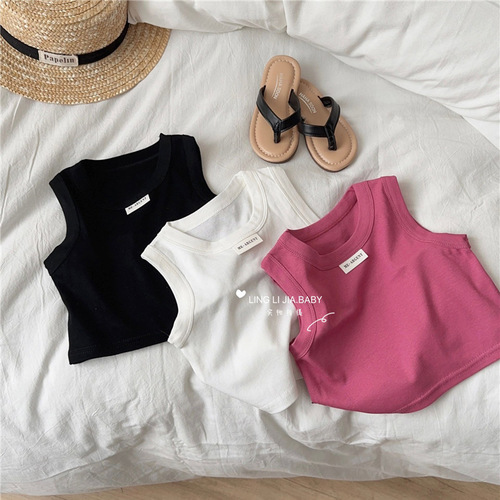 Child star Yuan children's vest summer style male and female baby Korean version solid color round neck short sleeveless top trendy