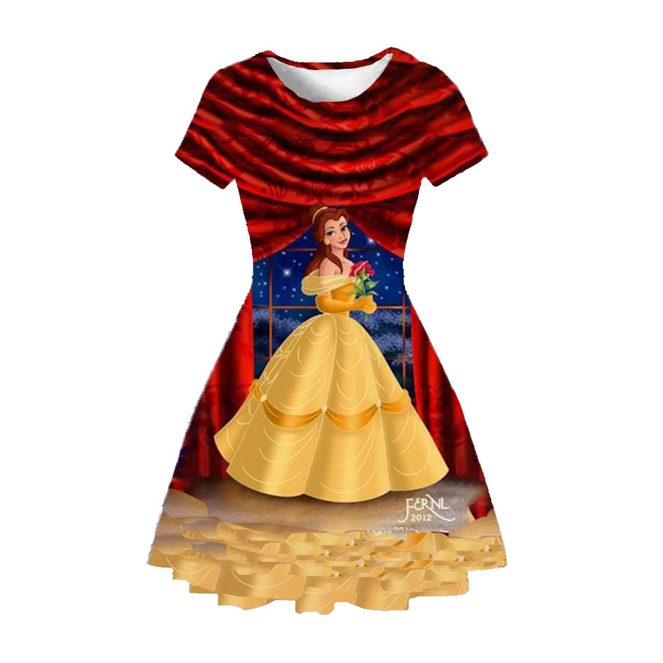 跨境3D印花白雪公主裙女童夏季新款童装连衣裙衣服生日礼服裙直销