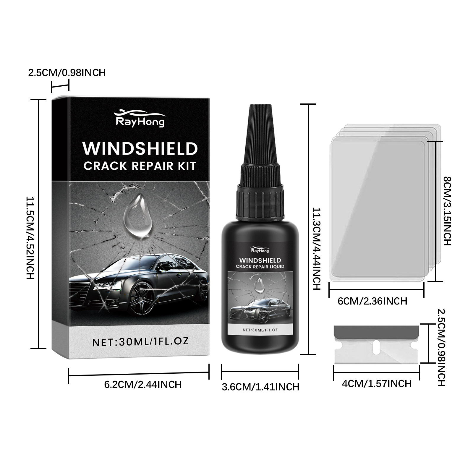 Rayhong Windshield Repair Glue Windshield Crack Scratch Repair Clear Vision Care Glue