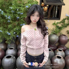 韩系波点露肩针织开衫今年流行的爆款女装新款毛衣巨好看洋气上衣