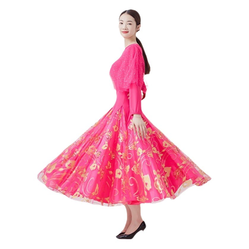 Новое современное платье с длинным рукавом для выступления бальных танцев