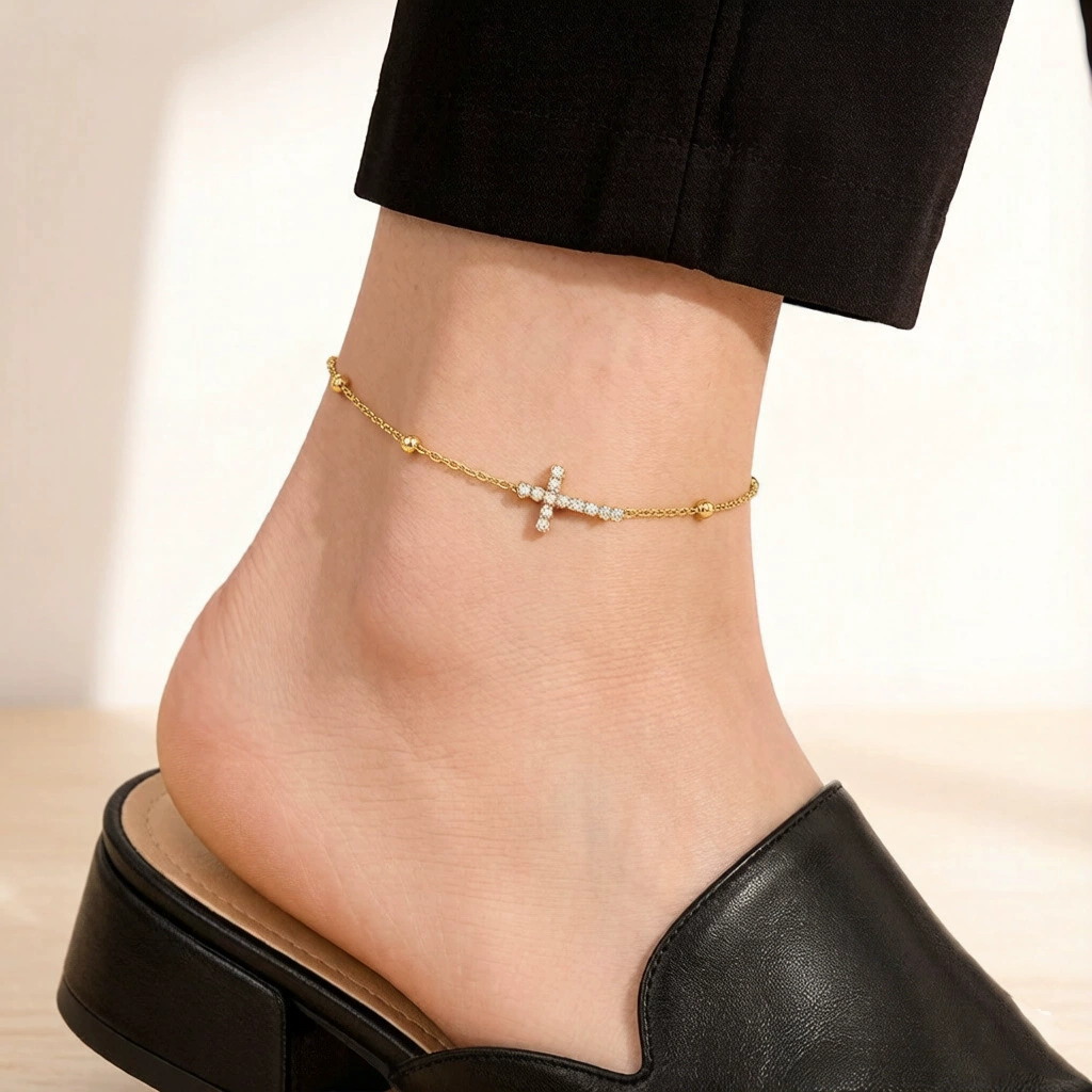 Tide de acero de titanio de doble capa de amor pulsera de tobillas de mujer chapado en oro 18K nuevo estilo universal no se desvanece de moda ligera pulsera de lujo