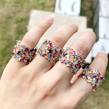 欧美时尚新品彩色锆石戒指嘻哈个性高级感女式指环戒指现货批发潮