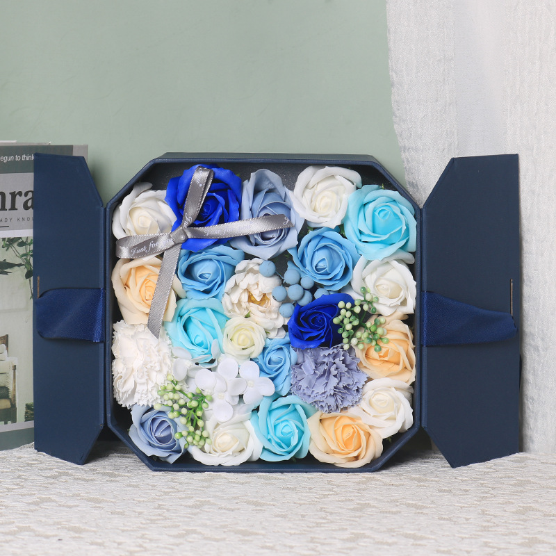 跨境情人节礼品永生玫瑰香皂花礼盒康乃馨送妈妈八角盒活动伴手礼