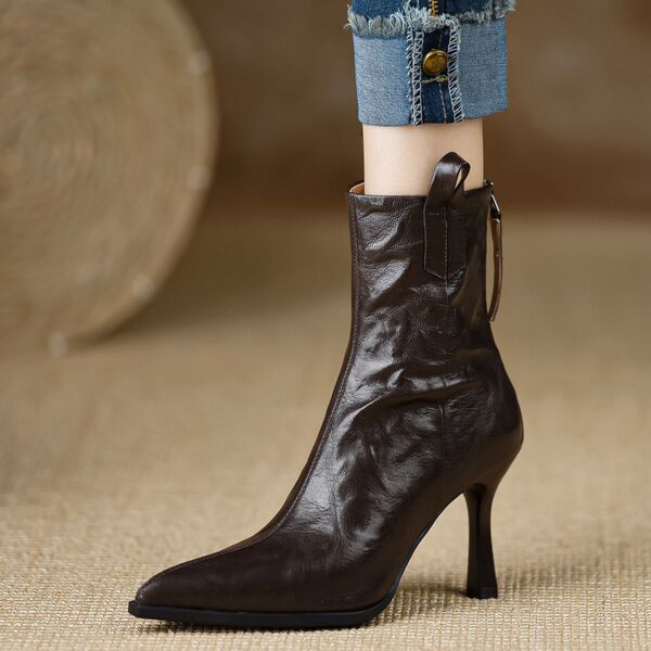 Autumn universal exclusive black low boots stiletto heels with…