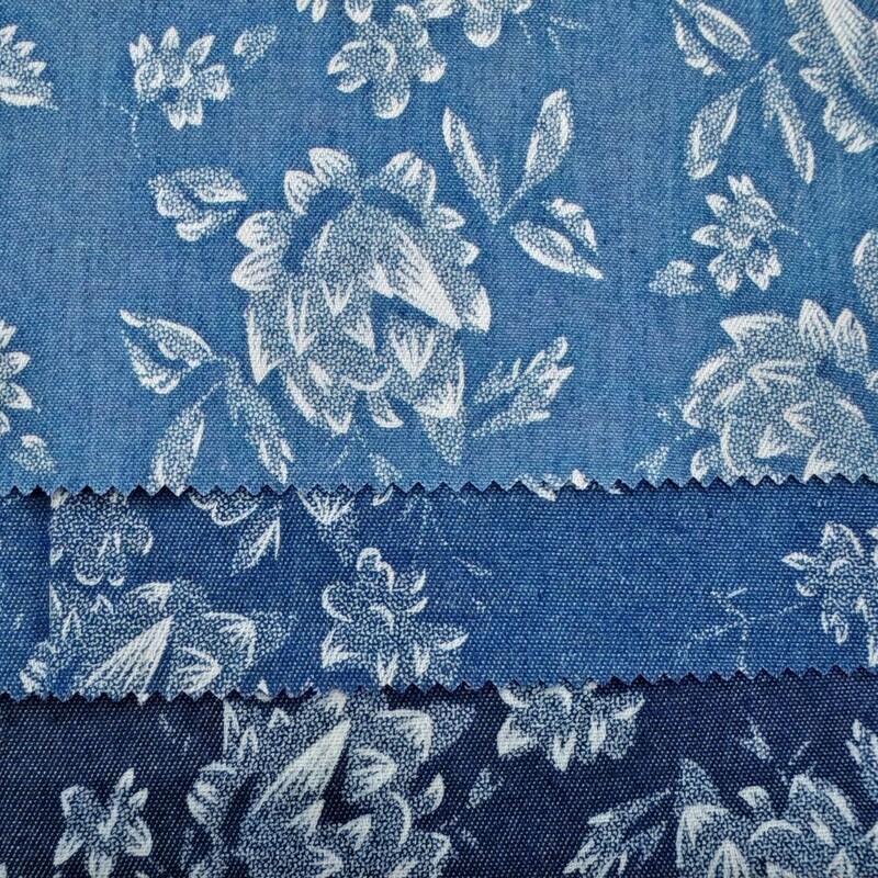 Printed floral denim fabric, no-wash denim fabric for pants, skirts, and jackets, available in stock for wholesale, direct from the manufacturer Printed floral denim fabric, no-wash denim fabric for pants, skirts, and jackets, available in stock for wholesale, direct from the manufacturer