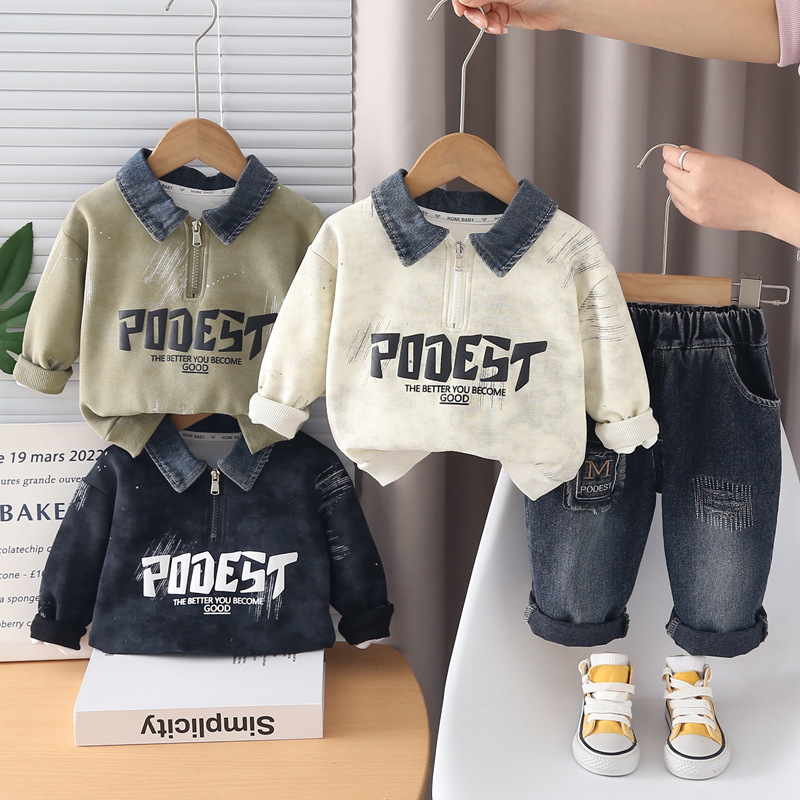 autumn sweatshirt for boys with letters with zipper