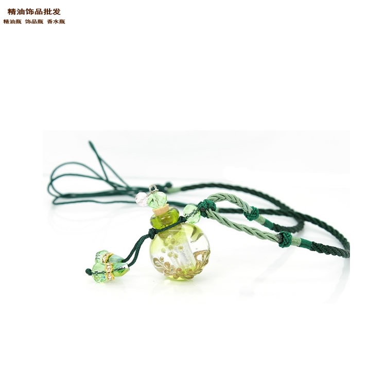 精油饰品网浅绿色缨诺绳大巴洛克琉璃瓶项链1.jpg